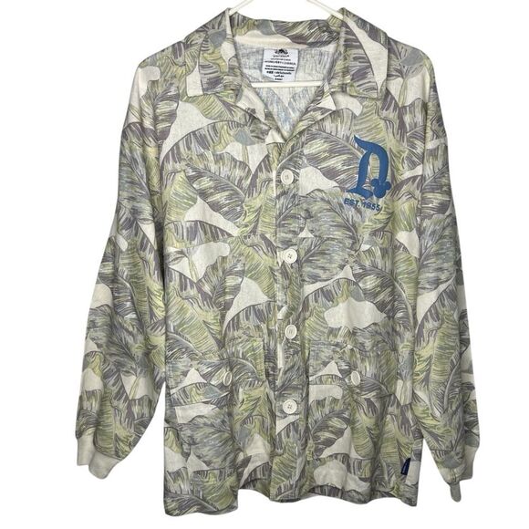 New! DISNEY SPIRIT JERSEY TROPICAL PALM BUTTON DOWN SHAKET GREEN/WHITE  SZ S - Picture 1 of 9